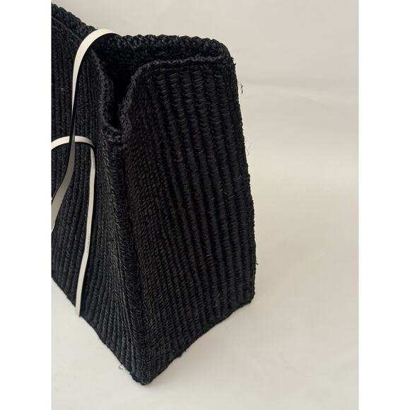 Demellier Large Capri Black Raffia White Leather Tote Bag Shopper Straw $475 - Picture 8 of 10